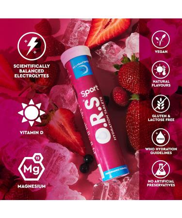 O.R.S Sport Hydration Tablets - Electrolytes, Vegan, Gluten & Lactose Free - 20 Tablets, Mixed Berry Flavor - Buy Online on GoSupps.com