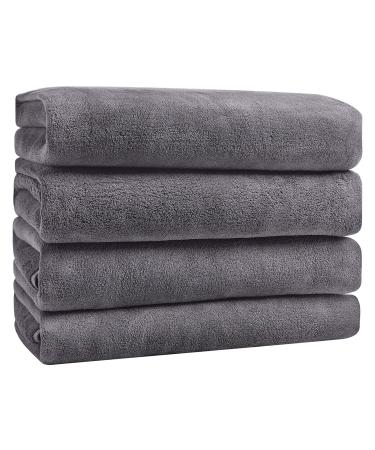 GraceAier Ultra Soft Bath Towels 4 Pack (28" x 56") - Quick Drying - - Microfiber Coral Velvet Highly Absorbent Towel for Bath Fitness, Bathroom, Sports, Yoga, Travel Microfiber-grey 28" x 56"