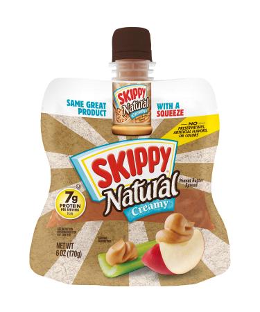 SKIPPY Squeeze Natural Creamy Peanut Butter, 6 Ounce (Pack of 6) Flavor: Natural Creamy