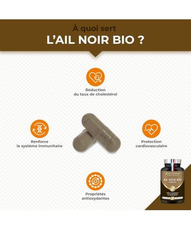 Organic Fermented Black Garlic - Organic Extract Standardized in S-allyl-Cysteine - Supports Blood Circulation Natural Antioxidant - 250 mg - 90 Vegan Capsules - Nutrimea - Made in France - Buy Online on GoSupps.com