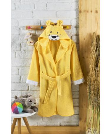Ely Parker Kids Bathrobe - Super Soft Turkish Cotton Hooded Towel for Boys & Girls Lion Yellow Age 13-14 - Buy Online on GoSupps.com
