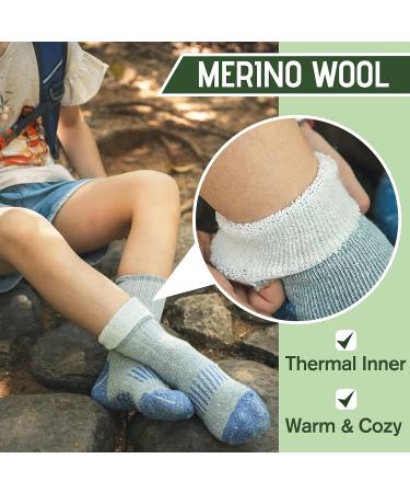 Buy Warm Merino Hiking Socks for Kids - 4 Pairs - Thick Winter Sports Socks in Gray Blue Green Brown | Perfect Christmas Gift - Buy Online on GoSupps.com