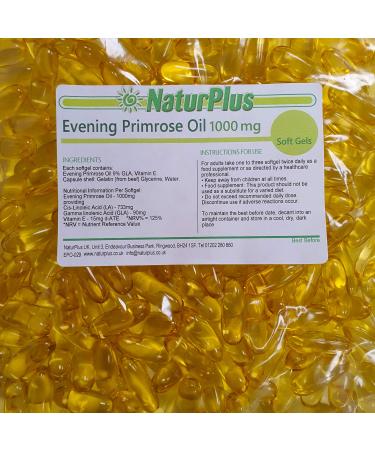 Evening Primrose Oil 1000 mg Cold Pressed Omega-6 GLA 365 Softgel Capsules by NaturPlus