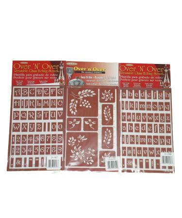 Armour Etch Over N Over Reusable Stencil Set Containing- Upper Case, Lowercase, and Berry Floral (Original Version)
