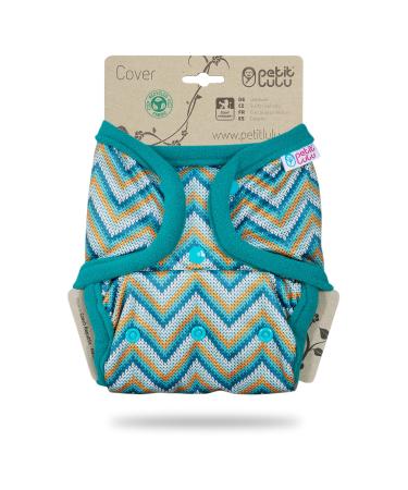 Petit lulu size 2 powy overpants (5-16 kg) |Pint buttons |One size diapers |Baby diaper pants |Washable & waterproof |Fleet diapers |Made in EU (Knitted Chevron)
