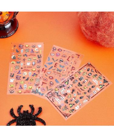 NICENEEDED 5D Halloween Nail Art Stickers 3 Sheets Stereoscopic Embossed Pumpkin Nail Decals Self-Adhesive Stickers with Skull Bat Witch Bloody Lips Design for Nail Art Decorations - Buy Online on GoSupps.com