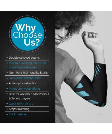 Premium Elbow Support Sleeve for Men & Women - Joint Pain Relief for Golfers & Tennis Elbow - Breathable Compression Brace (Blue/Black, M) 9.8-11.2 - Buy Online on GoSupps.com