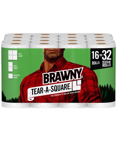 Brawny Tear-A-Square Paper Towels 16 Double Rolls = 32 Regular Rolls 3 Sheet Size Options Quarter Size Sheets