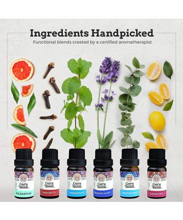 GuruNanda 100% Natural Essential Oil Blends Set - Aromatherapy for Diffusers - Breathe Easy, Tranquility, Harmony, Sleep, Relaxation, Immunity - 0.33 Fl Oz (Pack of 6) - Buy Online on GoSupps.com