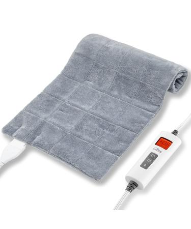 SAFER Electric Heating Pad for Back Cramps Neck Shoulder Arms Legs Abdomen & Knee Pain Relief Quick-Heat Pad with LCD Control Panel Auto Off Machine Washable 12x24(Silver Gray )