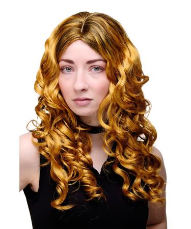 WIG ME UP - Lady's wig gold bronze black streaks middle parting long curly GFW1682-144+1
