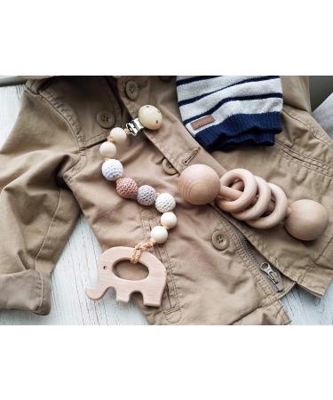 Baby Wooden Teether Rattle - Montessori 3 Ring Toy for Infants - Natural Untreated Wood - Buy Online on GoSupps.com