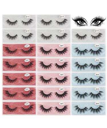 MAGEFY 20 Pairs Eyelashes 4 Style Faux Mink Lashes Pack Natural Look to Dramatic Long False Eyelashes 16mm-20mm Handmade Reusable Soft Fake Eyelashes with Glitter Portable Boxes 20pairs-4style