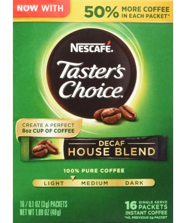 Nescafé Taster's Choice Instant Coffee Decaf House Blend 16 Single Serve Packets 0.1 oz (3 g) Each