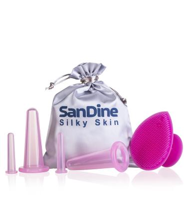 Cupping Therapy Sets - Face Cupping Set - Double Chin Reducer - Facial Cupping System - Silicone Massage Cups - Cupping for Cellulite Kit - Ideal to Shape your Cheeks and Chin - by Sandine (Pink)