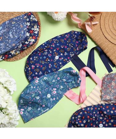 Adjustable Bouffant Cap with Button - 6 Pieces (Floral Print) | Women's Ponytail Hat - Buy Online on GoSupps.com