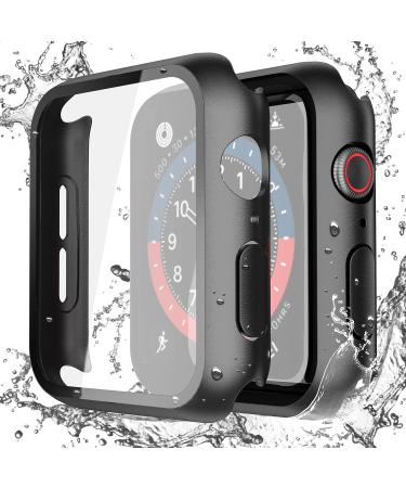 Misxi 2 Pack Waterproof Black Hard Case with Tempered Glass Compatible with Apple Watch Series 6 SE Series 5 Series 4 40mm Ultra-Thin Durable Protective Cover for iWatch Screen Protector 40mm(2-Pack) Matte Black