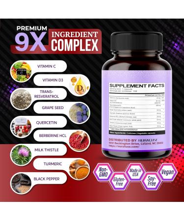 RESVERATROL 9-in-1 Formula - with Milk Thistle Turmeric Black Pepper Non-GMO Gluten-Free Soy-Free 150 count (pack of 1) - Buy Online on GoSupps.com
