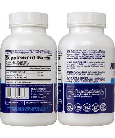 Acetylcholine Alpha GPC Choline 600mg + Bacopa: Superior Memory & Learning Support Supplement - Buy Online on GoSupps.com