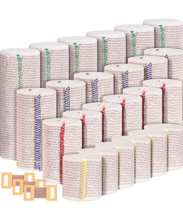 24 Pcs Elastic Bandage Wrap 2 Inch 3 Inch 4 Inch 6 Inch Compression Bandage Wrap with Self Closure and Extra Clips Stretches up to 15ft Washable Reusable Bandage for Sports Medical Injury Recovery