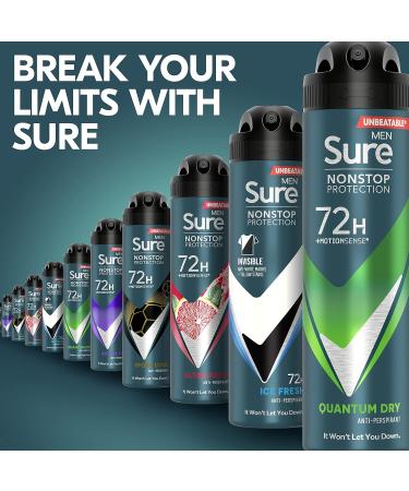 Sure Quantum Dry Nonstop Protection Anti-Perspirant Aerosol Spray deodorant for men with MotionSense technology for 72-hour sweat and odour protection 6x 150 ml (Pack of 2) 150 ml (Pack of 12) - Buy Online on GoSupps.com