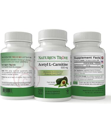 Nature's Trove Acetyl L-Carnitine (ALCAR) 500mg - 200 Veg Caps - High Quality Supplement - Buy Online on GoSupps.com