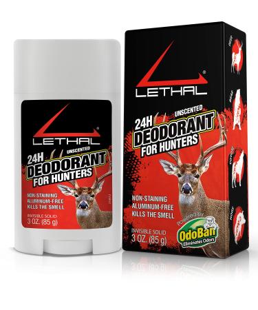 LETHAL Deodorant Stick for Hunters  24 Hour Protection for Men and Women  Invisible Solid  Aluminum-Free  Unscented  3 Ounces