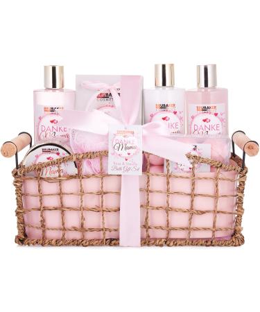 Brubaker Cosmetics - Thanks Mama - 13 -part XXL Bath and shower set with roses vanilla fragrance - gift for the mother - bathing set in decorative basket pink gift set in decorative basket