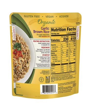 Organic Garlic Brown Rice - Ready to Eat, Vegan - 8.8 oz (Pack of 6) | Tasty Bite - Buy Online on GoSupps.com