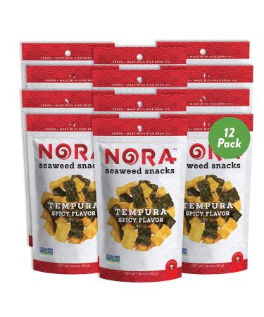 Spicy Tempura Crispy Seaweed Snacks by Nora | Asian Snack | Low-Sugar Vegan Non-GMO Verified | 12-Pack