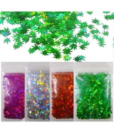 Lifextol 4Pack 40g Weed Leaf Chunky Glitter Flakes Holographic Pot Leaves Confetti Sequins for Epoxy Resin Crafts Arts Festival Makeup Body Painting Acrylic Nail Designs (Weed Leaf)