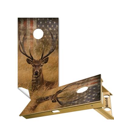 Cornhole Board Vinyl Wrap Decals (Set of 2) Patriotic Bean Bag Toss Wrap Stickers (Deer)