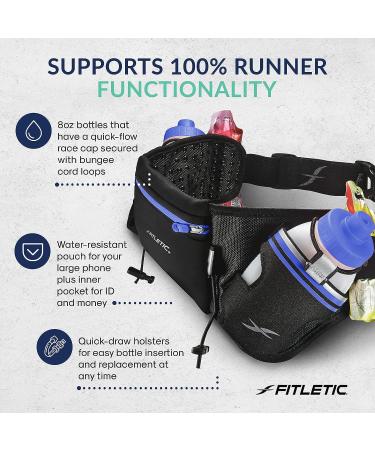 Fitletic Hydra 16 Hydration Belt with Water Bottle Holder, Pockets, and Gel Holder - L/XL Black & Blue - Buy Online on GoSupps.com