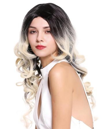 WIG ME UP ZM-1668-613R1B Ladies Wig - Extravagant Diva Curls Middle Parting Black Platinum Blonde Ombre Mix - Shop Now for International Shipping! - Buy Online on GoSupps.com