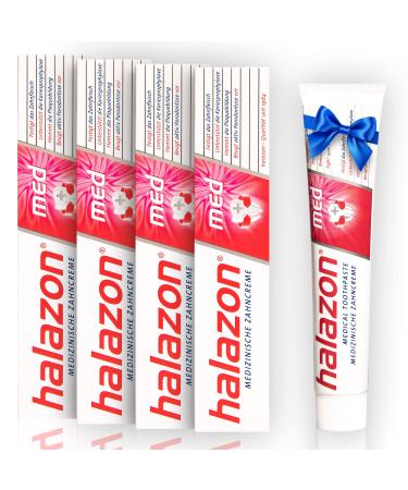 Halazon med - 4 -pack Medical toothpaste (75ml) + a free pack - medically effective toothpaste for sensitive teeth & against gum inflammation/paradontosis toothpaste