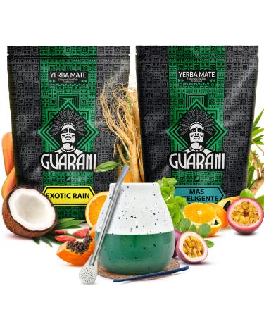 Yerba mate set with accessories - stimulant | Two-pack of yerba mate | Guarani | Guarana ginseng tropical fruit | Paraguayan yerba mate | Intense | Natural caffeine | 2x500g | 1kg