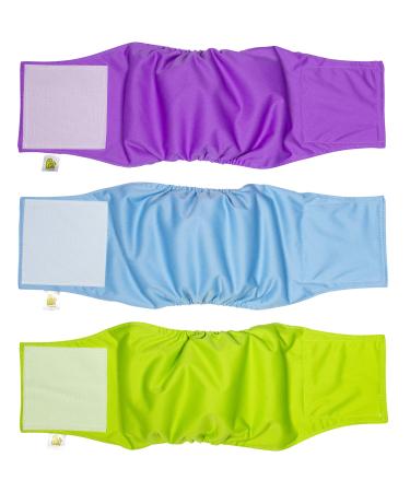 PET MAGASIN Belly Band Diapers for Male Dogs 3-Pack Blue Green and Purple Small Solid Small