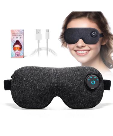 Cordless Heating Eye mask Sleep Eye mask Rechargable with Battery Indicators with Sound Prompt Relief Dry Eye (Black)