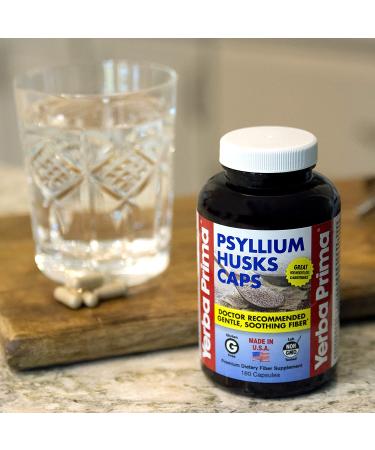 Yerba Prima Psyllium Husks Capsules - 625mg Dietary Fiber for Gut Health | 180 Vegan, Non-GMO, Gluten-Free Capsules - Buy Online on GoSupps.com