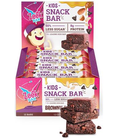 ZEEK BAR - Kids Protein Bars - 50% Less Sugar, 8g Protein - All Natural, Non-GMO, Gluten Free - Brownie Blast Off, 12 Count Brownie Blast Off 12 Count (Pack of 1)