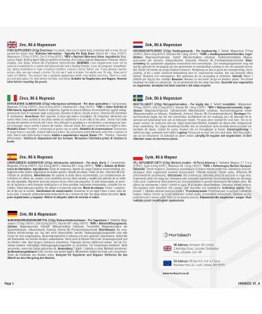 Zinc Magnesium and B6 180 Vegan Tablets Complex Supplement 645mg Zinc 375mg Magnesium 14mg B6 Horbach - Buy Online on GoSupps.com