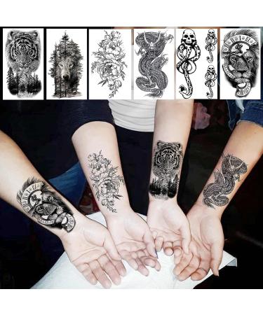 3D Black Skull & Rose Temporary Tattoos | Waterproof Arm & Neck Tattoos for Men & Women - Shegazzi - Buy Online on GoSupps.com