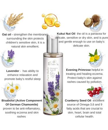 Organic Pure Baby Oil with Kukui, Evening Primrose & Jojoba Oils - 200ml | Natural & Nourishing Baby Gift - Buy Online on GoSupps.com