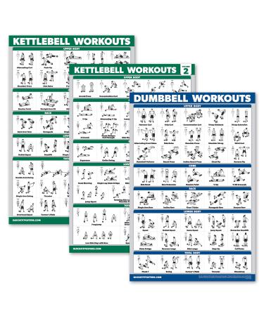 Palace Learning 3 Pack: Kettlebell Workouts Volume 1 & 2 + Dumbbell Exercises Poster Set - Set of 3 Workout Charts LAMINATED 18