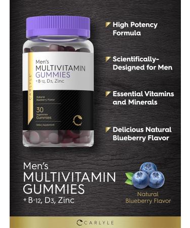 Carlyle Men's Multivitamin Gummies - 30 Count | Blueberry Flavor | B12, D3, Zinc | Vegetarian Supplement - Buy Online on GoSupps.com