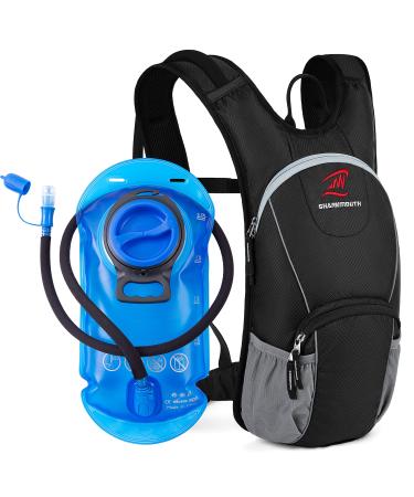 SHARKMOUTH Hiking Hydration Backpack with 2L BPA Free Water Bladder Small Lightweight and Insulated Pack for Kids Men and Women to Running Cycling Black