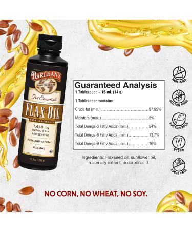 Barlean's Flaxseed Oil for Pets | Omega 3 Supplement for Cats & Dogs - 12 oz | Essentials for Skin & Coat Health - Buy Online on GoSupps.com