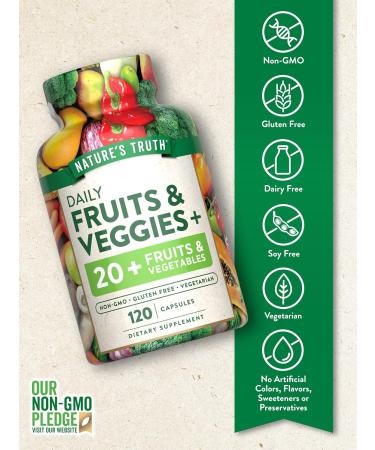 Nature's Truth Fruit and Veggies Supplement | 120 Vegetarian Capsules | 20+ Fruits & Vegetables | Vegetarian Non-GMO and Gluten Free Supplement - Buy Online on GoSupps.com