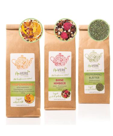 Fresh Kick ApoVERE tea set 3x 100g | Peppermint pear-raspberry tropical sky | Premium loose tea | Refreshes and provides energy |