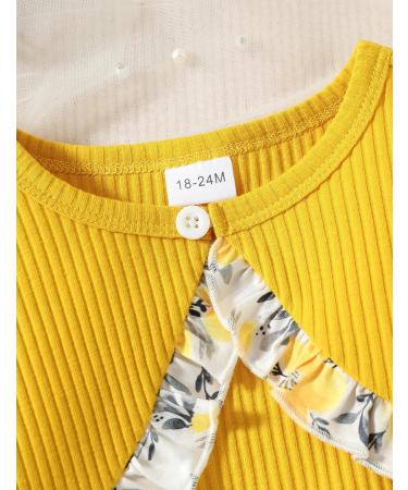 Puseky Toddler Girl Floral Print Sleeveless Dress and Ribbed Cardigan Set - 18-24 Months Yellow - Buy Online on GoSupps.com